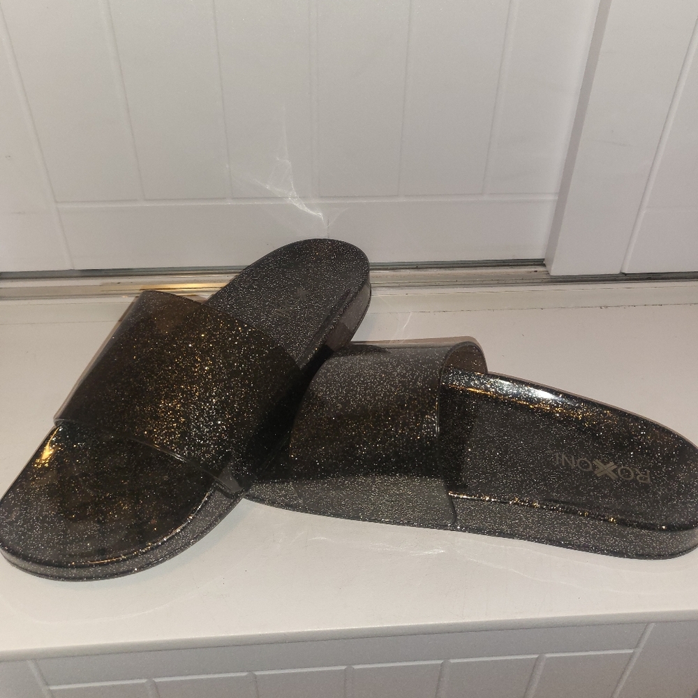 Women's Glitter Slide Sandals - Black
